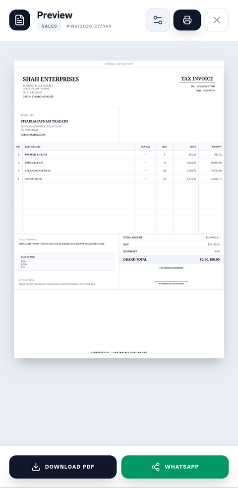 Likhtam Accounting invoice design