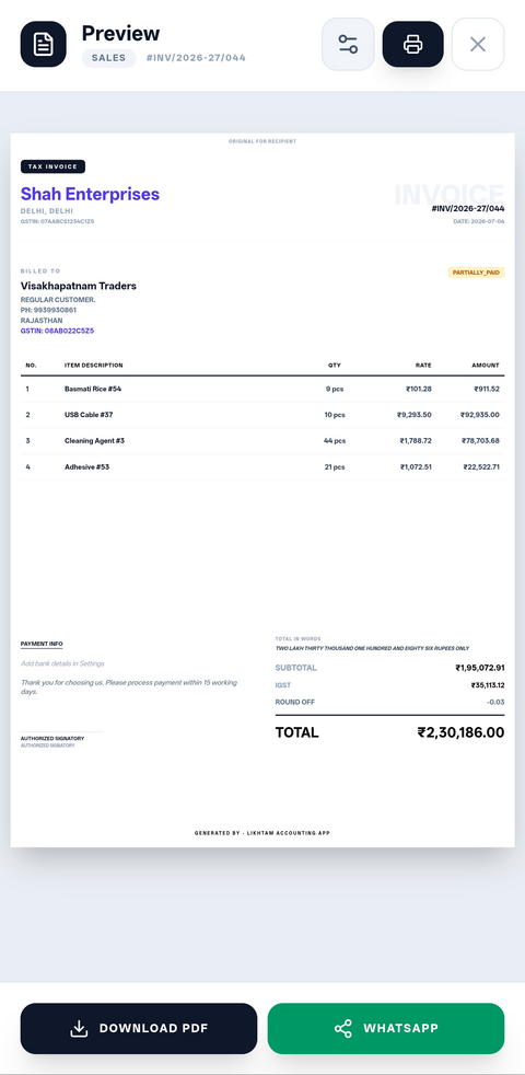 Likhtam Clean Ledger invoice design
