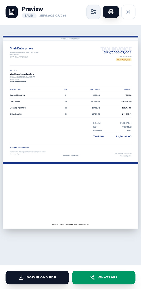Likhtam Enterprise invoice design