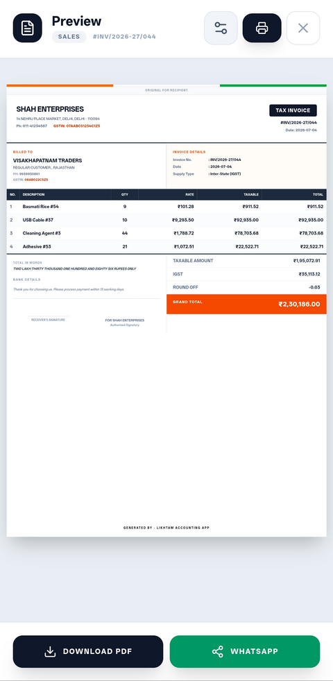 Likhtam GST India invoice design