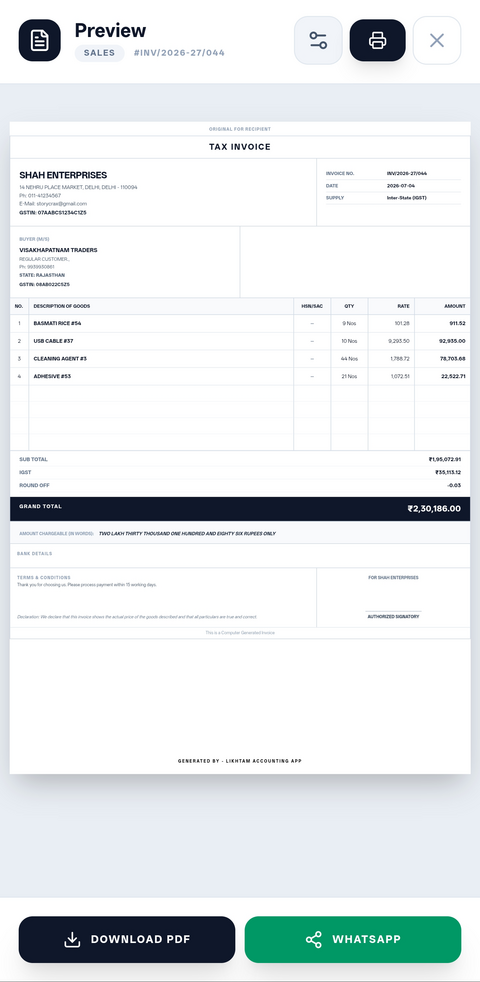 Likhtam Tax Compact invoice design