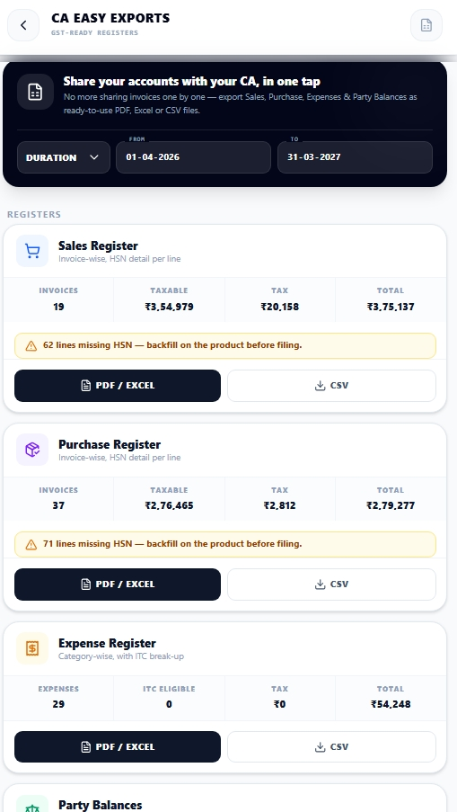 Likhtam CA Easy Export — give data in a single click screen