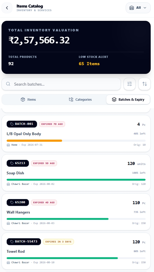 Likhtam Batch, lot & expiry tracking screen