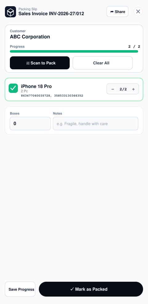 Likhtam Packing slip to verify during dispatch screen
